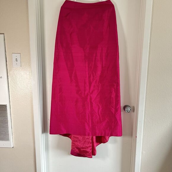 VTG ABS by Allen Schwartz 100% Silk Long Skirt High Low Magenta Sz 12 Waist 31” - Picture 1 of 11